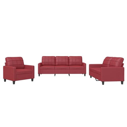3 personers sofa med hynder kunstlæder vinrød