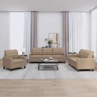 3 personers sofa med hynder kunstlæder cappuccinofarvet