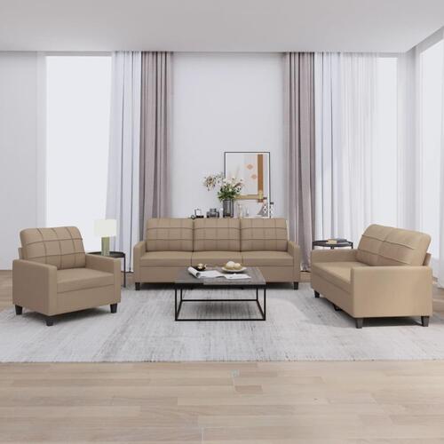 3 personers sofa med hynder kunstlæder cappuccinofarvet