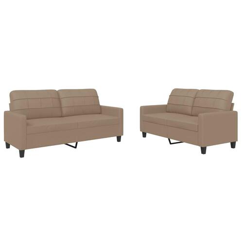 2 personers sofa med hynder kunstlæder cappuccinofarvet