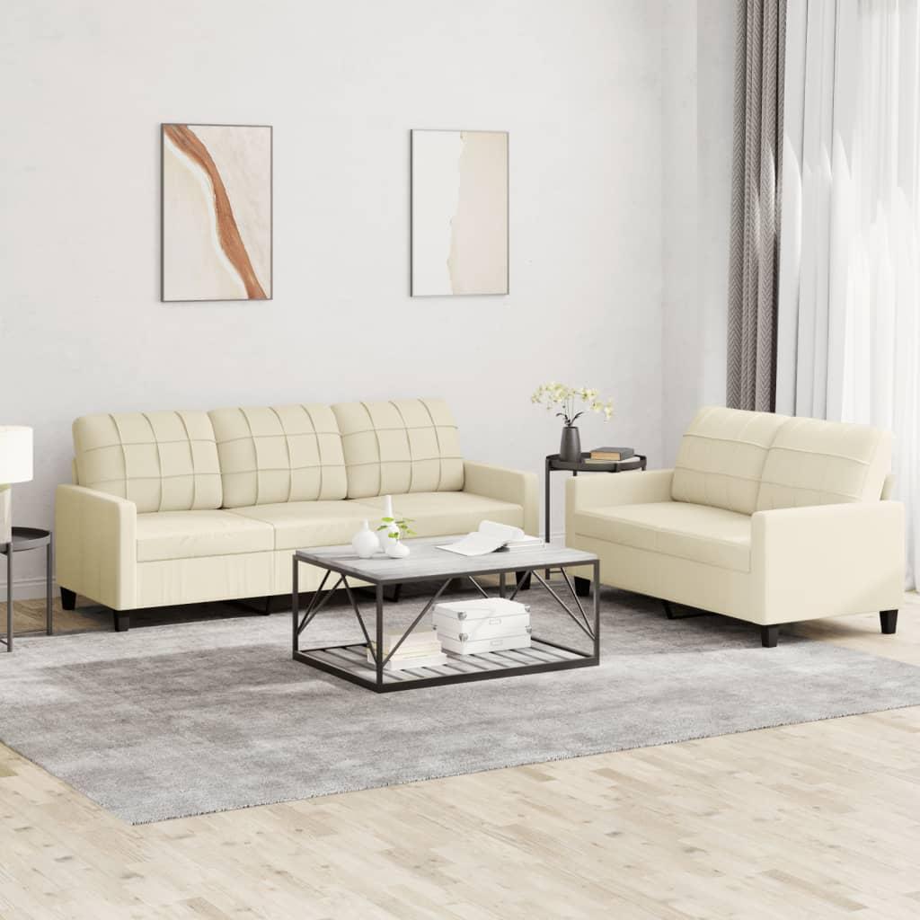 2 personers sofa med hynder kunstlæder Cremefarvet