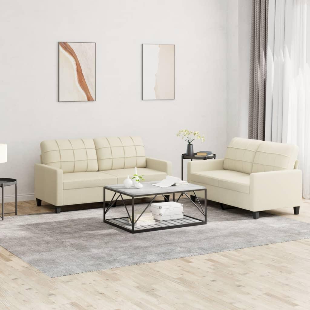 2 personers sofa med hynder kunstlæder Cremefarvet