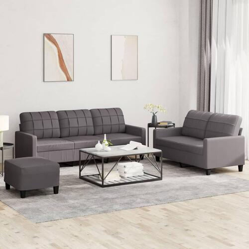 3 personers sofa med hynder kunstlæder grå