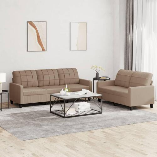 2 personers sofa med hynder kunstlæder cappuccinofarvet