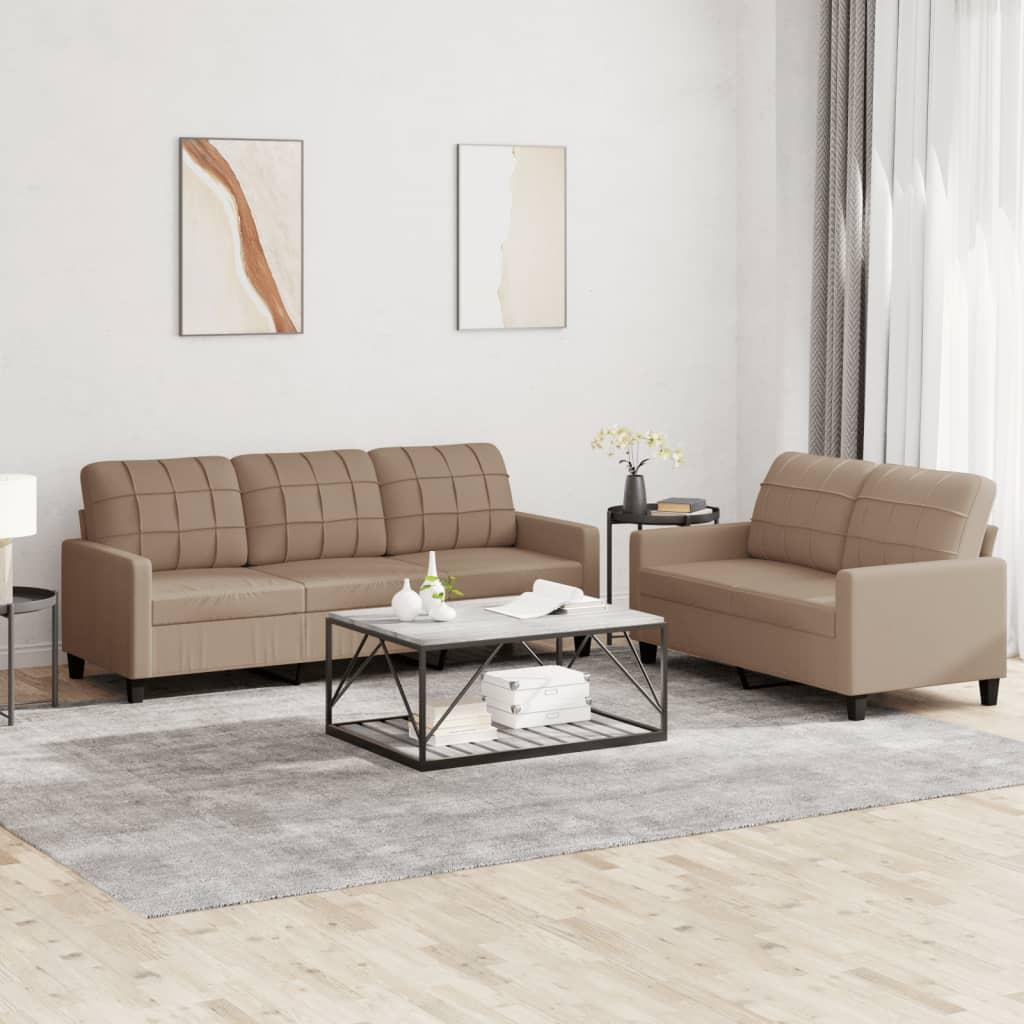 2 personers sofa med hynder kunstlæder cappuccinofarvet