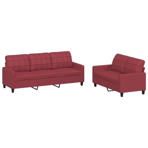 2 personers sofa med hynder kunstlæder vinrød