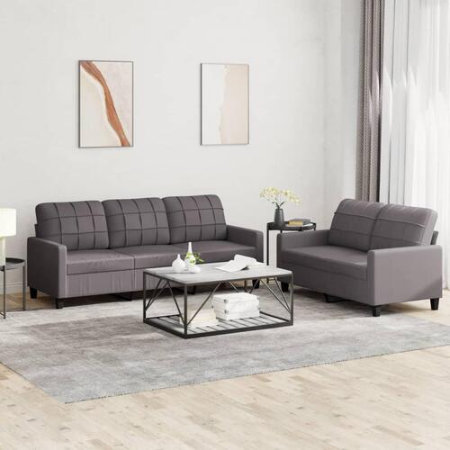 2 personers sofa med hynder kunstlæder grå