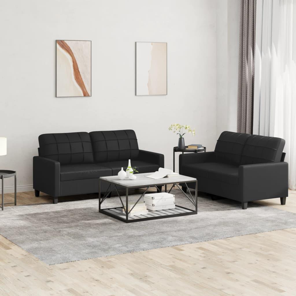 2 personers sofa med hynder kunstlæder sort