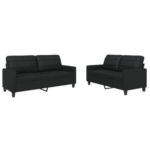 2 personers sofa med hynder kunstlæder sort