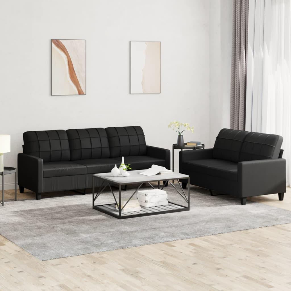 2 personers sofa med hynder kunstlæder sort