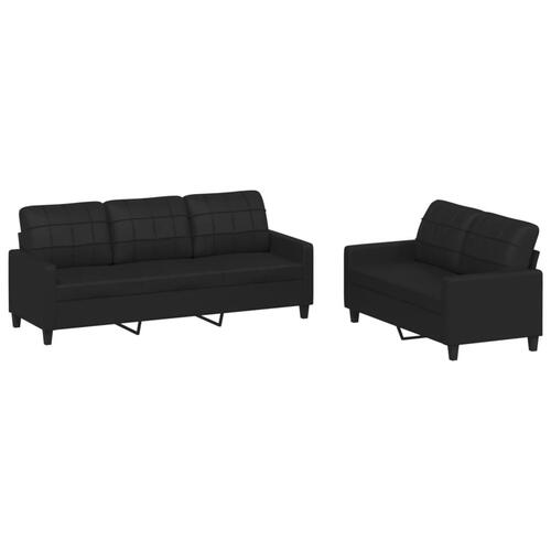 2 personers sofa med hynder kunstlæder sort
