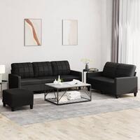 3 personers sofa med hynder kunstlæder sort