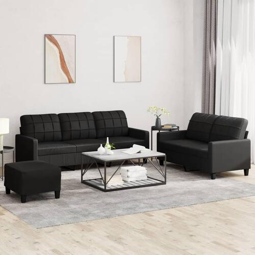 3 personers sofa med hynder kunstlæder sort