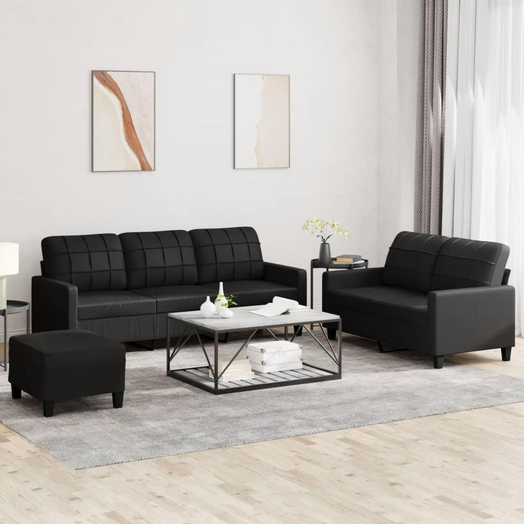 3 personers sofa med hynder kunstlæder sort