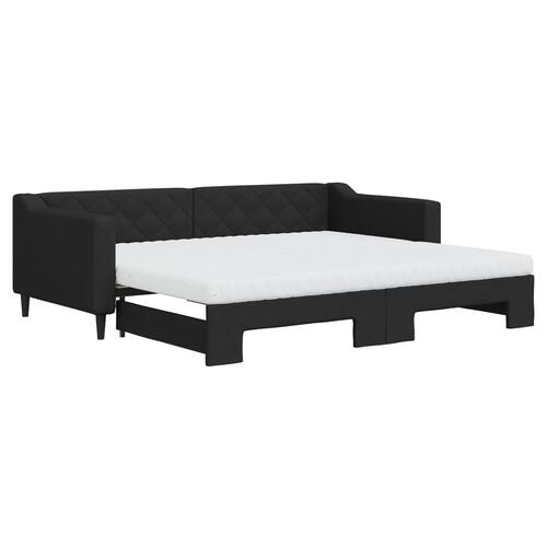 Daybed med udtræk og madras 90x200 cm stof sort