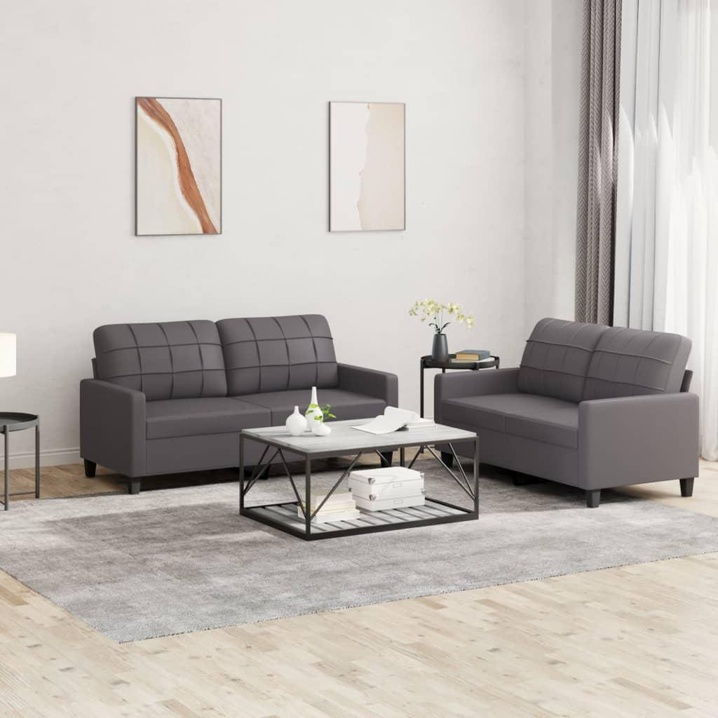 2 personers sofa med hynder kunstlæder grå