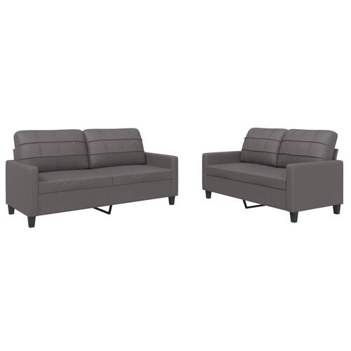2 personers sofa med hynder kunstlæder grå