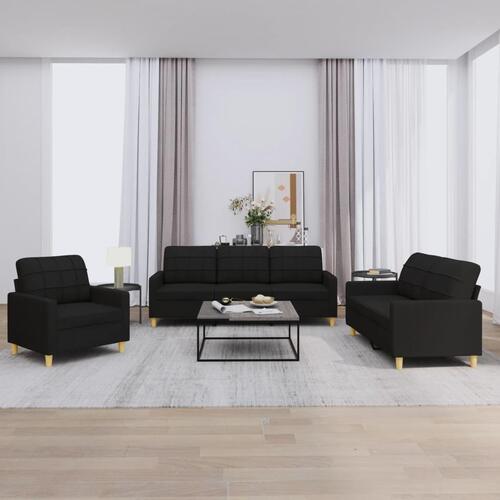 3 personers sofa med hynder stof sort
