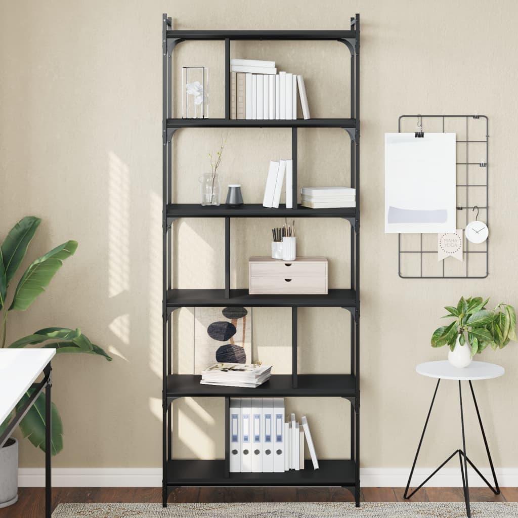 Bogreol med 6 hylder 76x32x192 cm konstrueret træ sort