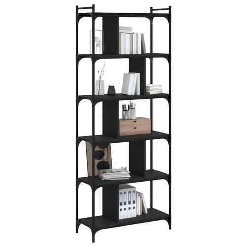 Bogreol med 6 hylder 76x32x192 cm konstrueret træ sort