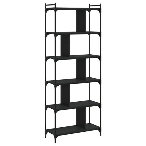Bogreol med 6 hylder 76x32x192 cm konstrueret træ sort