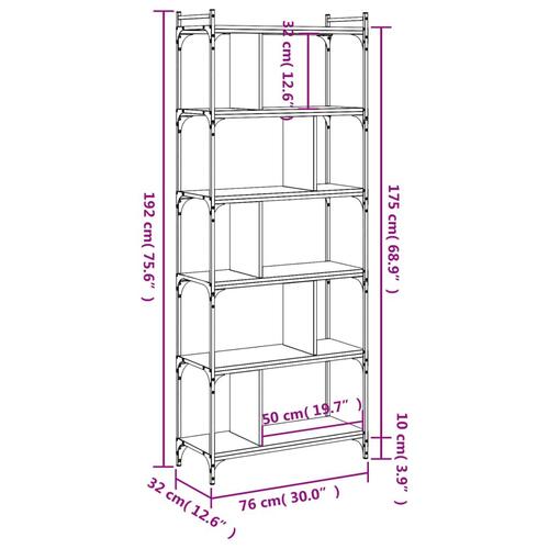 Bogreol med 6 hylder 76x32x192 cm konstrueret træ sort