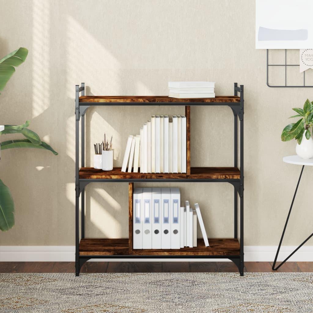 Bogreol 76x32x88 cm 3 hylder konstrueret træ røget eg