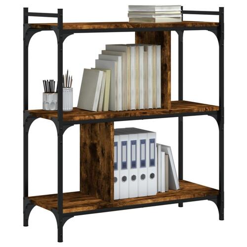 Bogreol 76x32x88 cm 3 hylder konstrueret træ røget eg