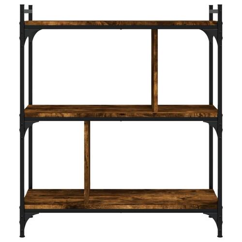 Bogreol 76x32x88 cm 3 hylder konstrueret træ røget eg