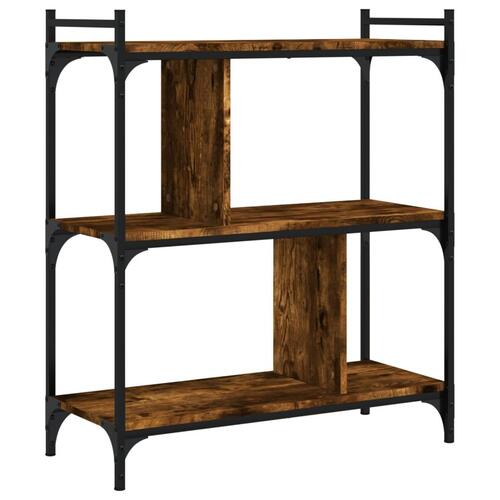 Bogreol 76x32x88 cm 3 hylder konstrueret træ røget eg