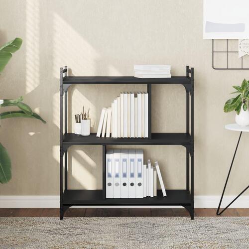 Bogreol med 3 hylder 76x32x88 cm konstrueret træ sort