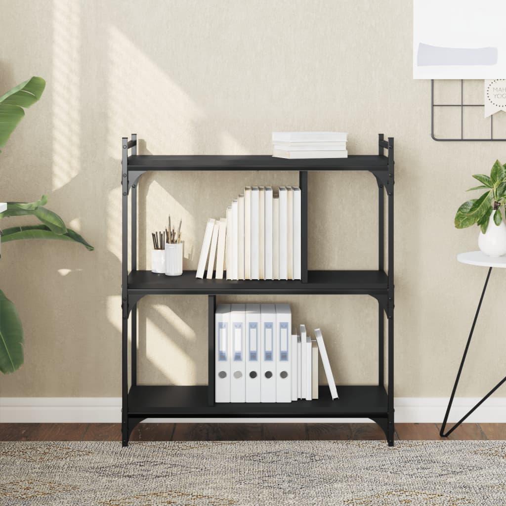 Bogreol med 3 hylder 76x32x88 cm konstrueret træ sort