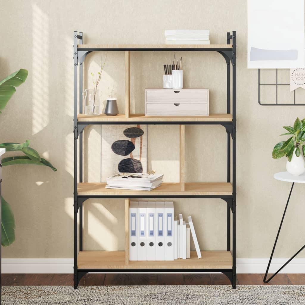 Bogreol 76x32x123 cm 4 hylder konstrueret træ sonoma-eg