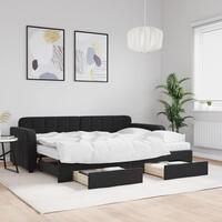 Daybed med udtræk og skuffer 80x200 cm velour sort