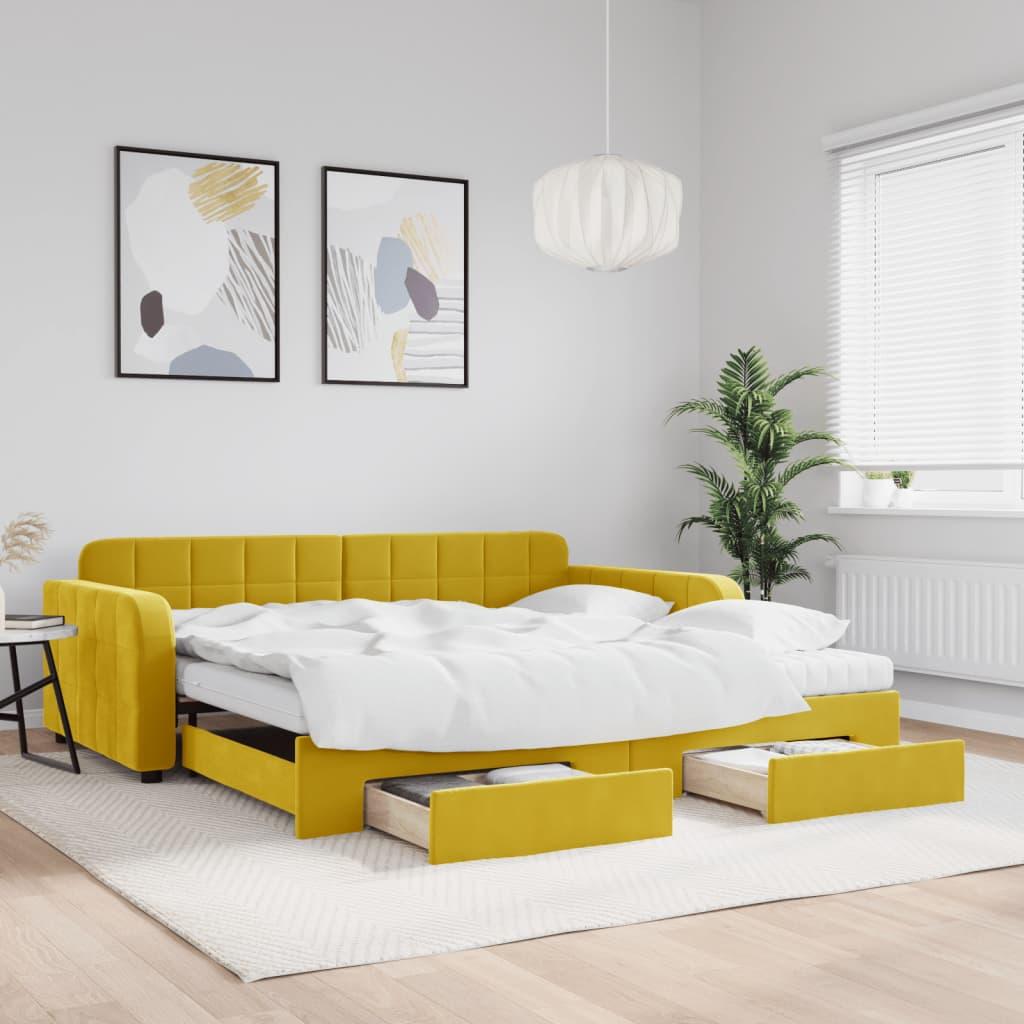 Daybed med udtræk og skuffer 100x200 cm velour gul