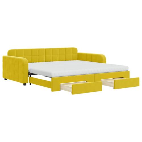 Daybed med udtræk og skuffer 100x200 cm velour gul