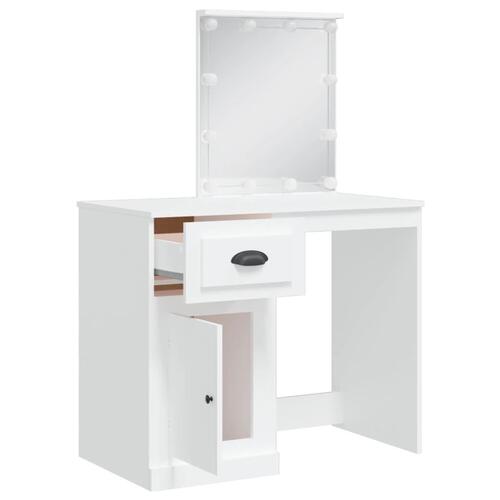 Makeupbord med LED-lys 90x42x132,5 cm hvid