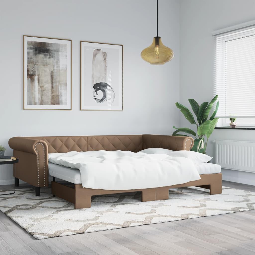 Daybed Kunstlæder Farvet - Cappuccino / med udtræk og madras / 90 x 200 cm