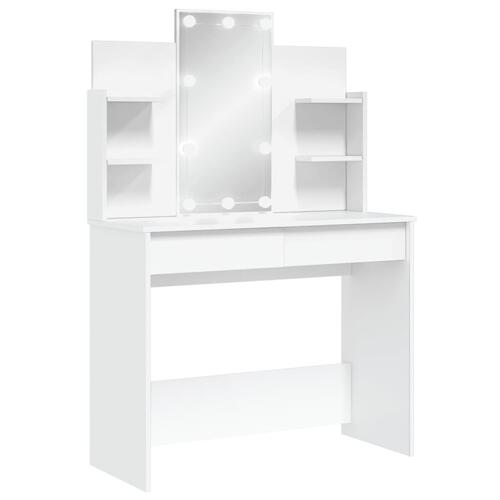 Makeupbord med LED-lys 96x40x142 cm hvid