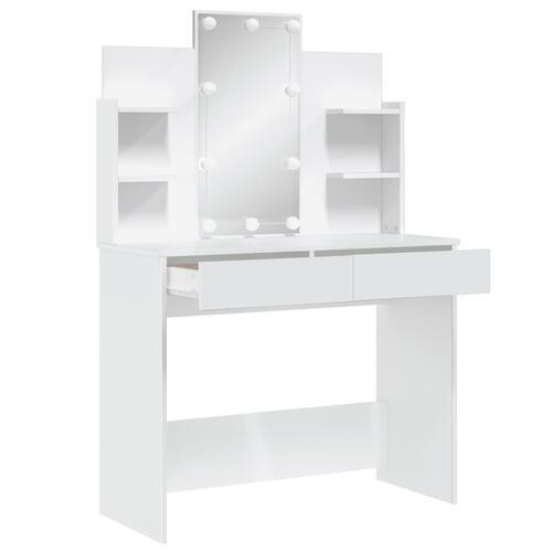 Makeupbord med LED-lys 96x40x142 cm hvid
