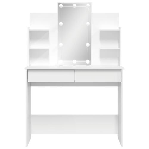 Makeupbord med LED-lys 96x40x142 cm hvid