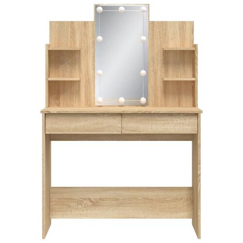Makeupbord med LED-lys 96x40x142 cm sonoma-eg