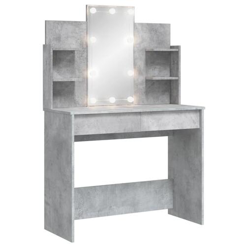 Makeupbord med LED-lys 96x40x142 cm betongrå