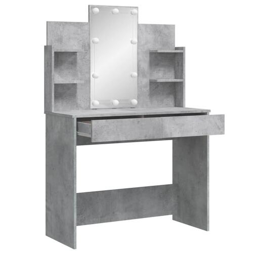 Makeupbord med LED-lys 96x40x142 cm betongrå