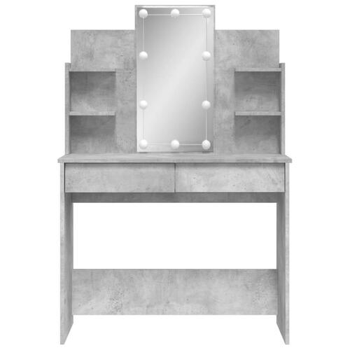 Makeupbord med LED-lys 96x40x142 cm betongrå