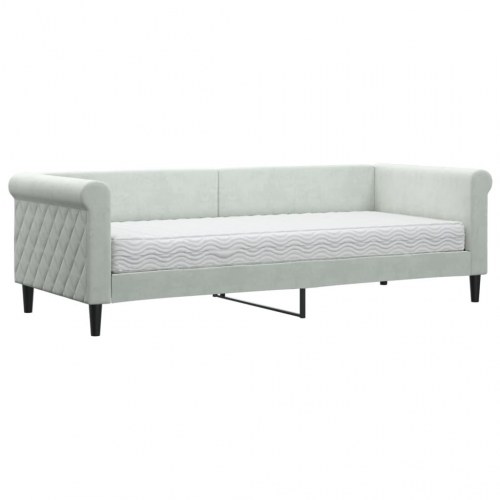 Daybed med madras 80×200 cm - velour, lysegrå