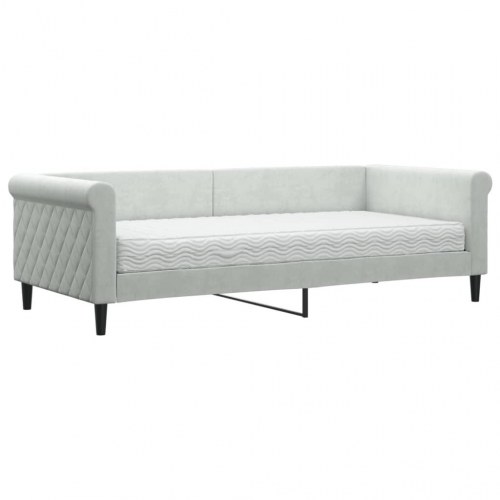 Daybed med madras 90x200 cm - velour, lysegrå
