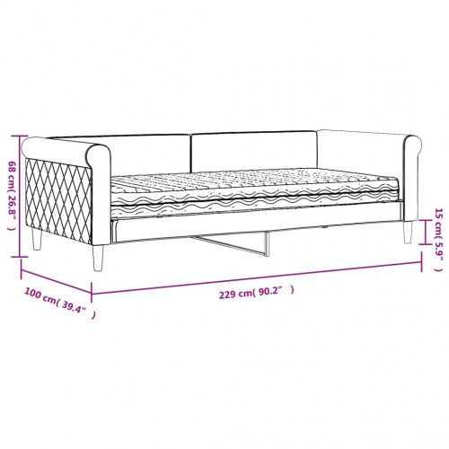Daybed med madras 90x200 cm - velour, lysegrå
