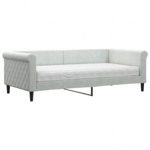 Daybed med madras 90×190 cm - velour, lysegrå