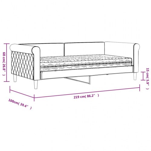 Daybed med madras 90×190 cm - velour, lysegrå
